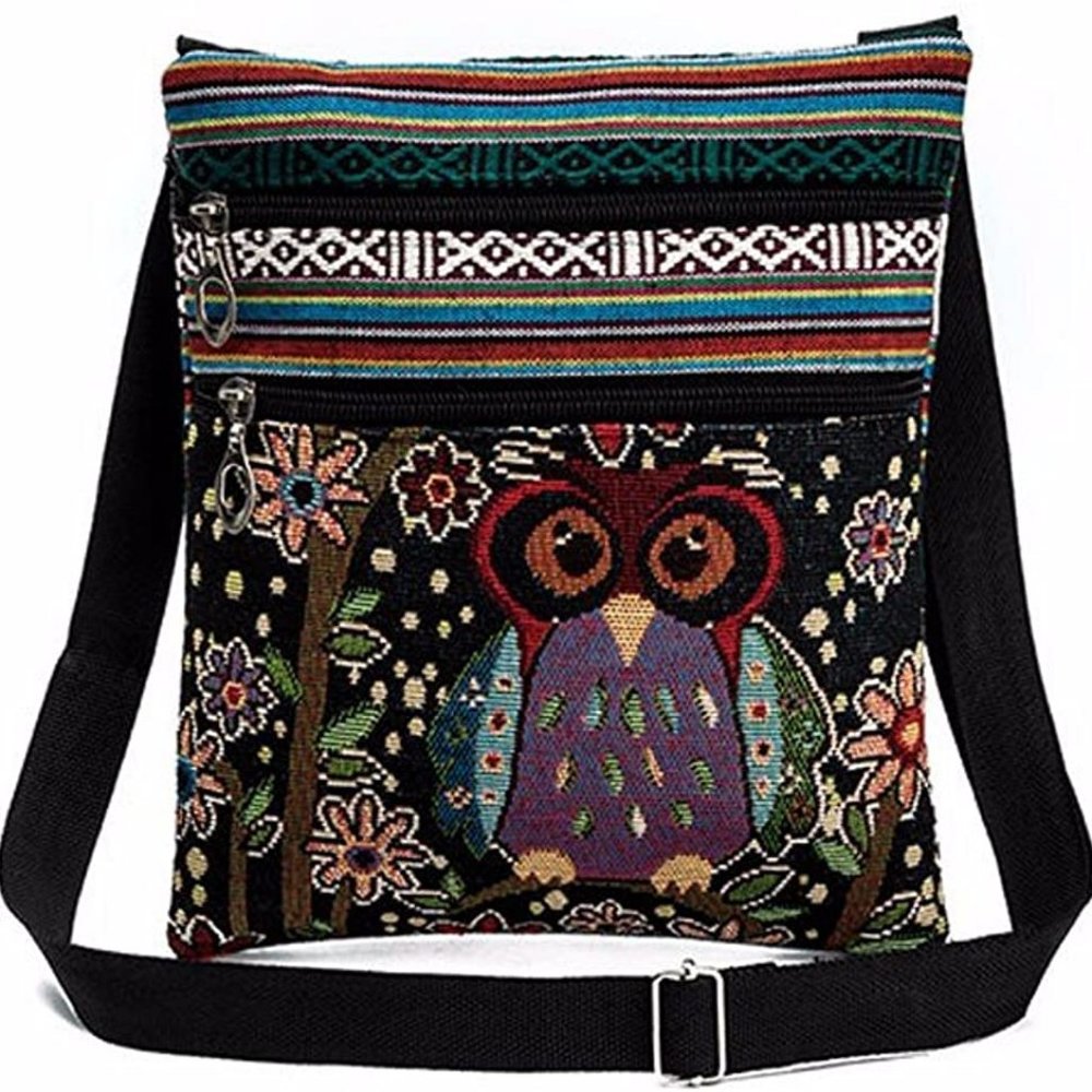 Embroidered Owl Crossbody Bag